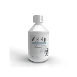 Witte fles wasparfum Boles d'olor Wash Up Fresh Linen, met witte schroefdop en een etiket met Wash Up, Fresh Linen en Laundry Scent