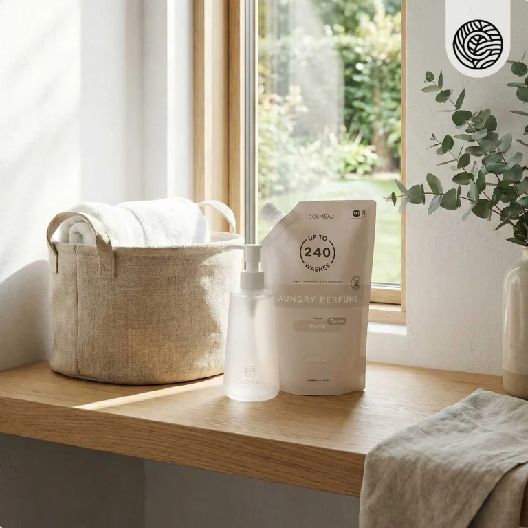 Cosmeau Wasparfum Puur, flesje met pompje van 250 ml naast de navulzak van 500 ml